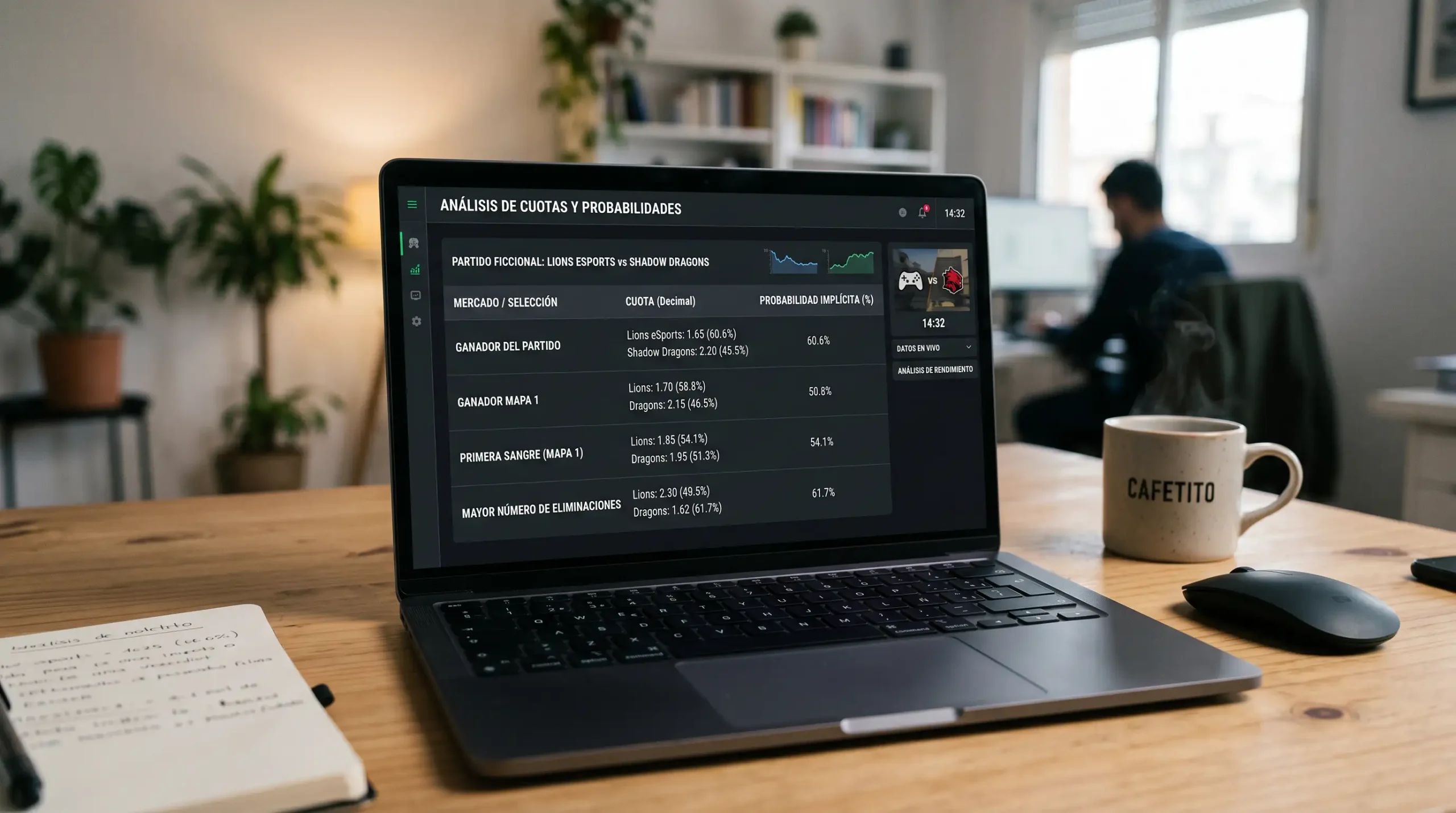 Pantalla con cuotas decimales de una serie Bo5 de League of Legends