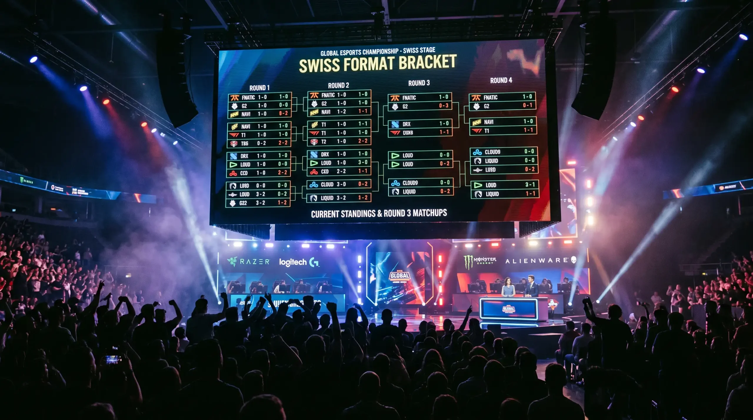 Bracket de fase Swiss del Mundial de League of Legends con emparejamientos