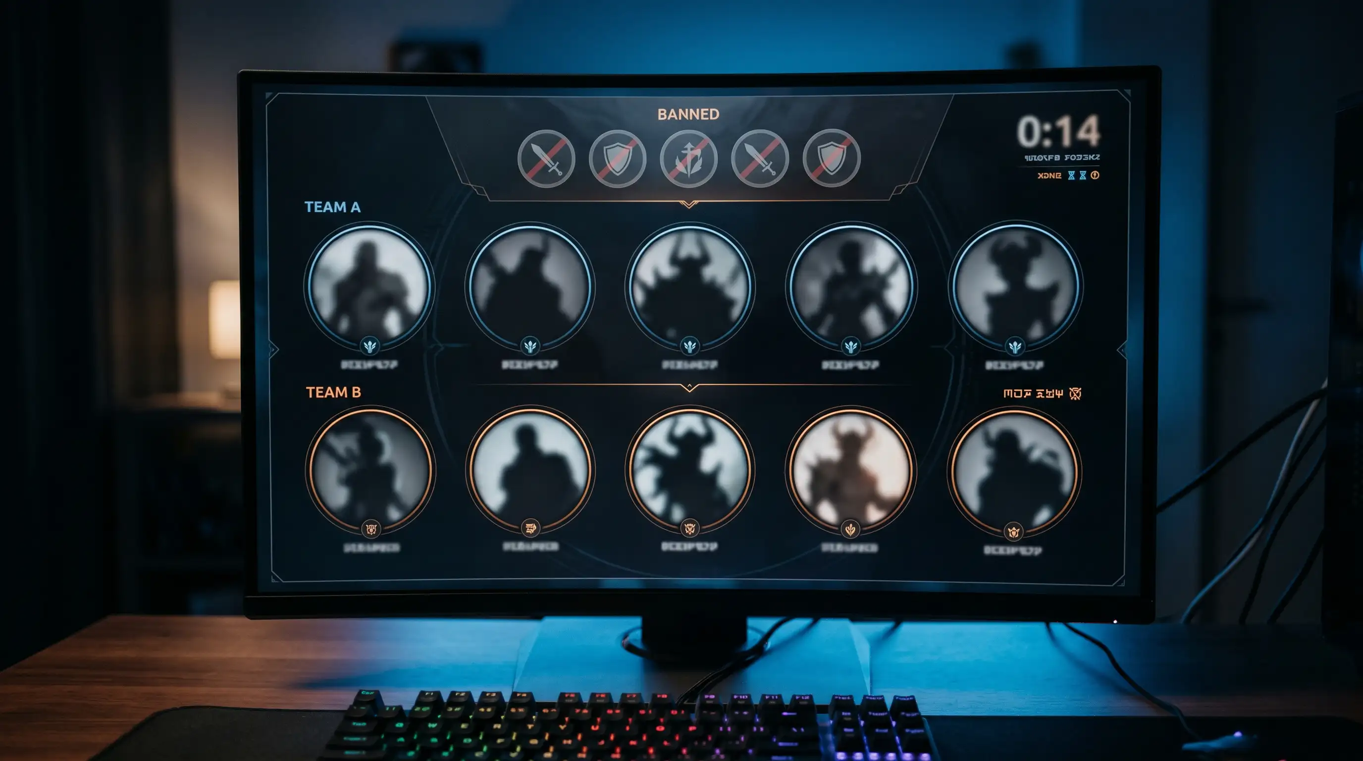 Pantalla de fase de selección y bloqueo de campeones en una partida profesional de League of Legends