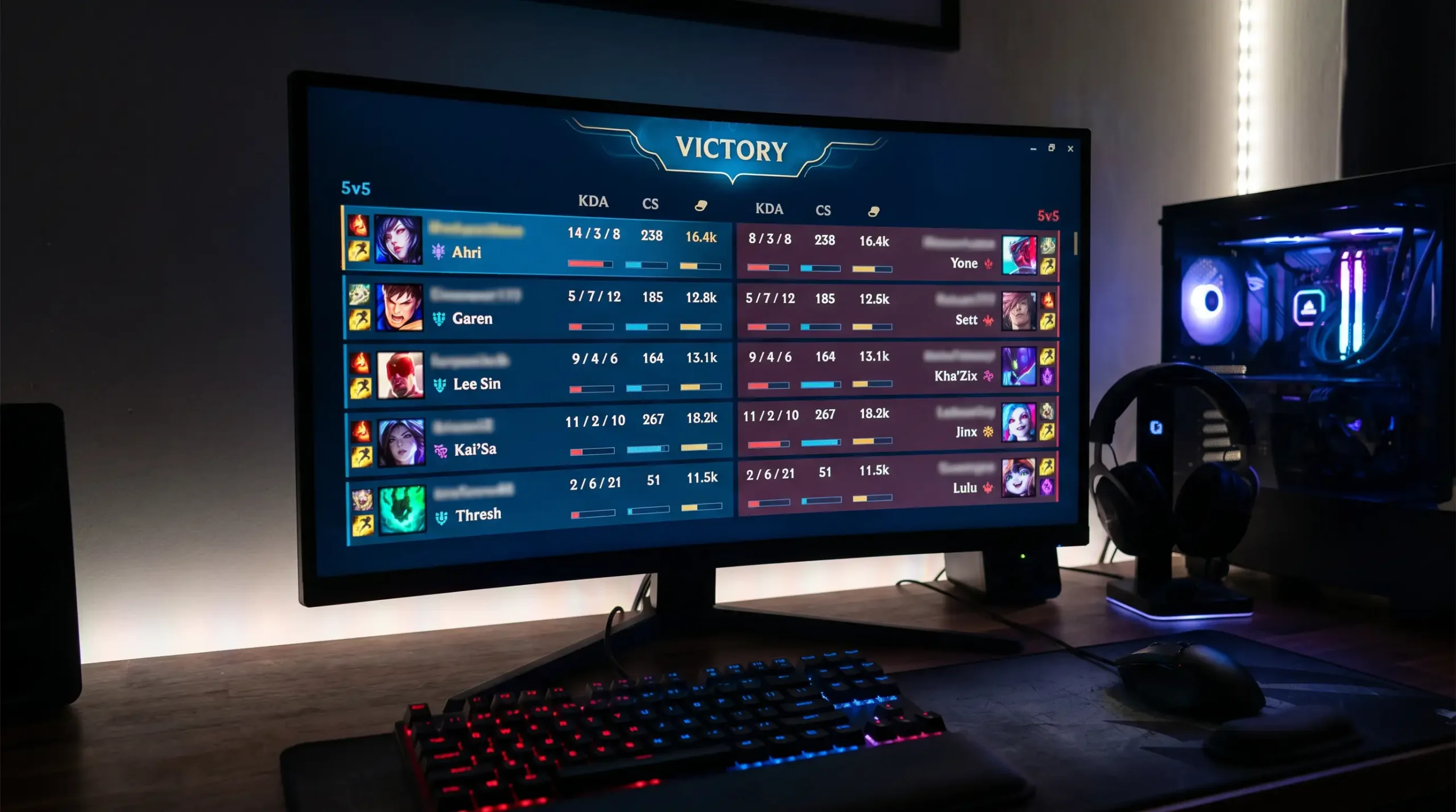 Panel de estadísticas individuales de un jugador profesional de League of Legends