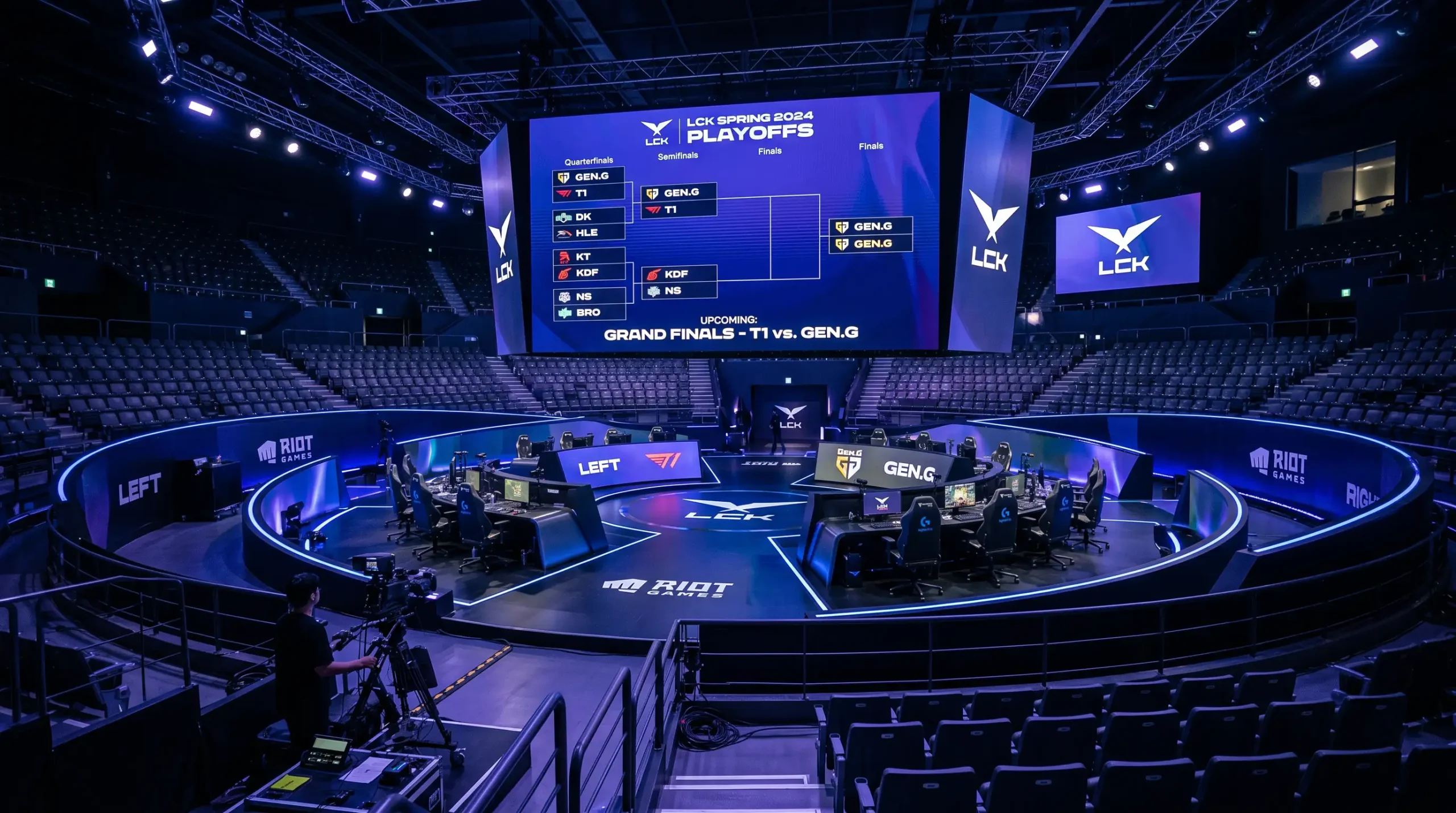 Pantalla de la LCK Cup 2025 con emparejamientos de equipos coreanos