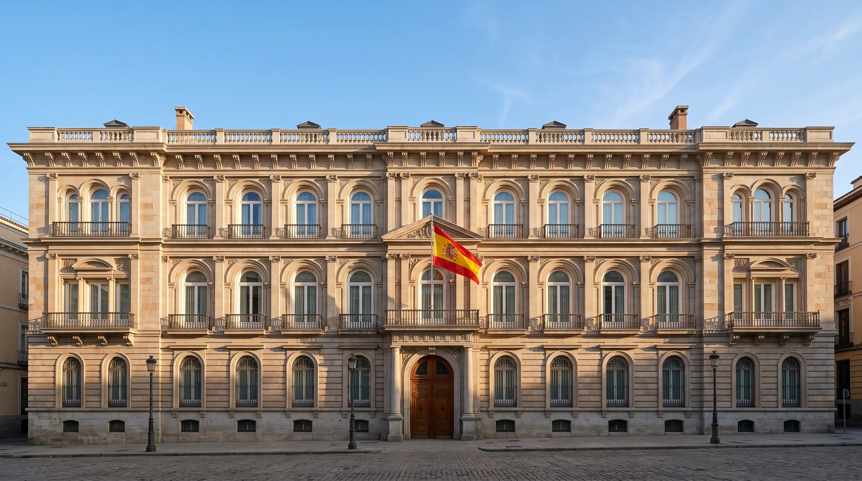 Fachada de edificio institucional español en Madrid asociado a la regulación del juego online