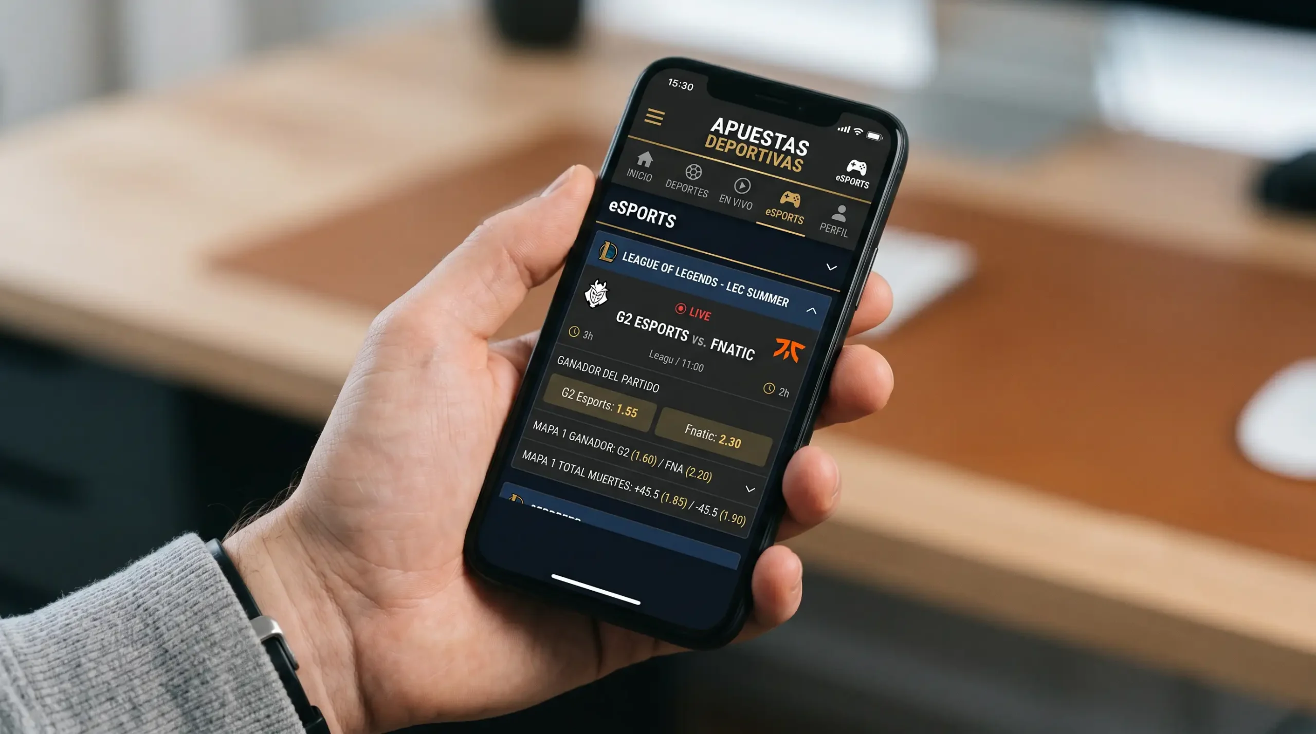 Interfaz de casa de apuestas española con oferta de esports League of Legends